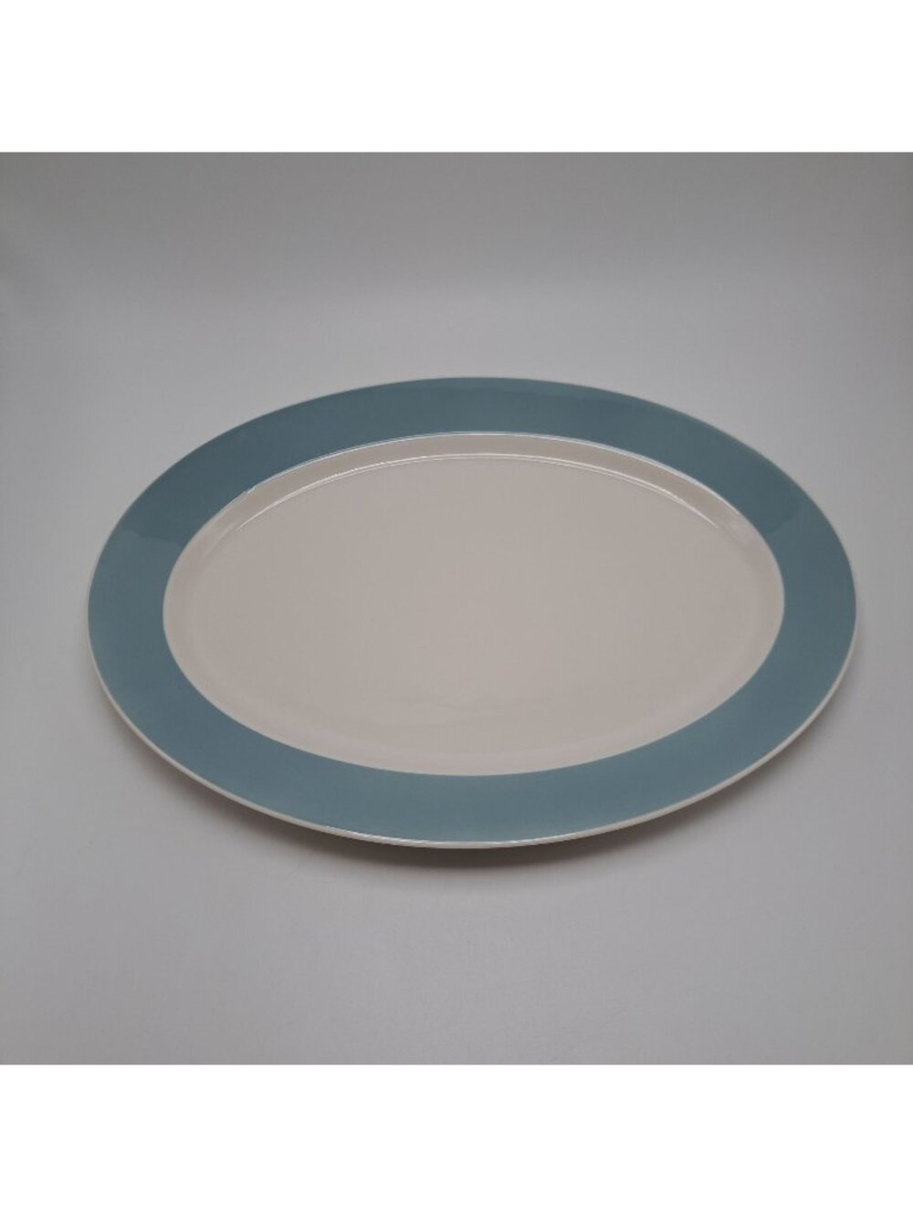 IKEA Large Oval Serving Platter Cream with Blue Rim Ceramic Elegant Tableware